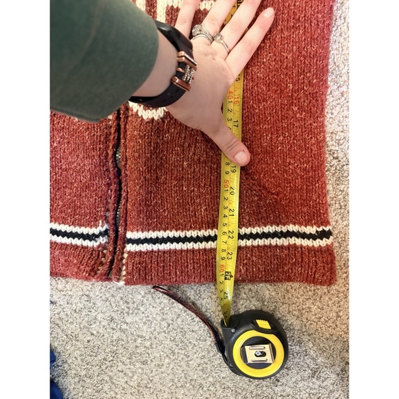 Vintage Hand Knit Cowichan Style Wool Zip Sweater Rust Western Chunky Lodge M/L - Picture 5 of 6